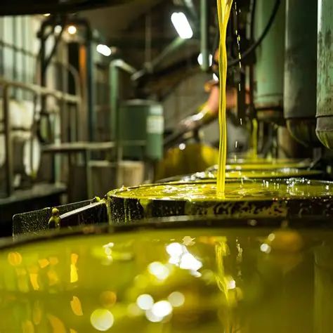 Cold press extracting extra virgin olive oil at the mill